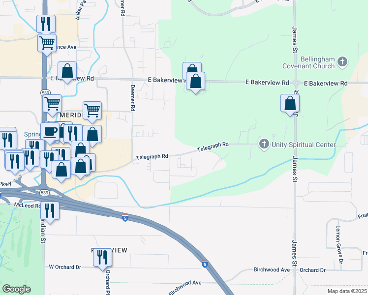map of restaurants, bars, coffee shops, grocery stores, and more near 750 Telegraph Road in Bellingham