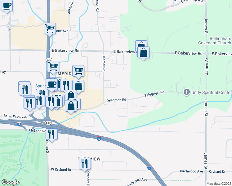 map of restaurants, bars, coffee shops, grocery stores, and more near 540 Harman Way in Bellingham