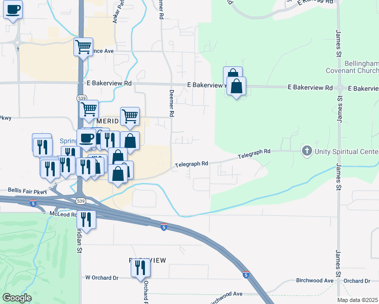 map of restaurants, bars, coffee shops, grocery stores, and more near 540 Harman Way in Bellingham