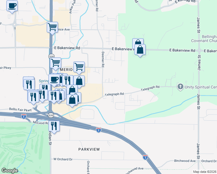 map of restaurants, bars, coffee shops, grocery stores, and more near 520 Harman Way in Bellingham