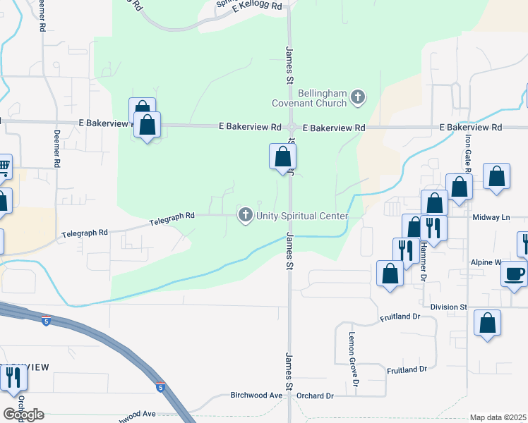 map of restaurants, bars, coffee shops, grocery stores, and more near 1210 Telegraph Road in Bellingham