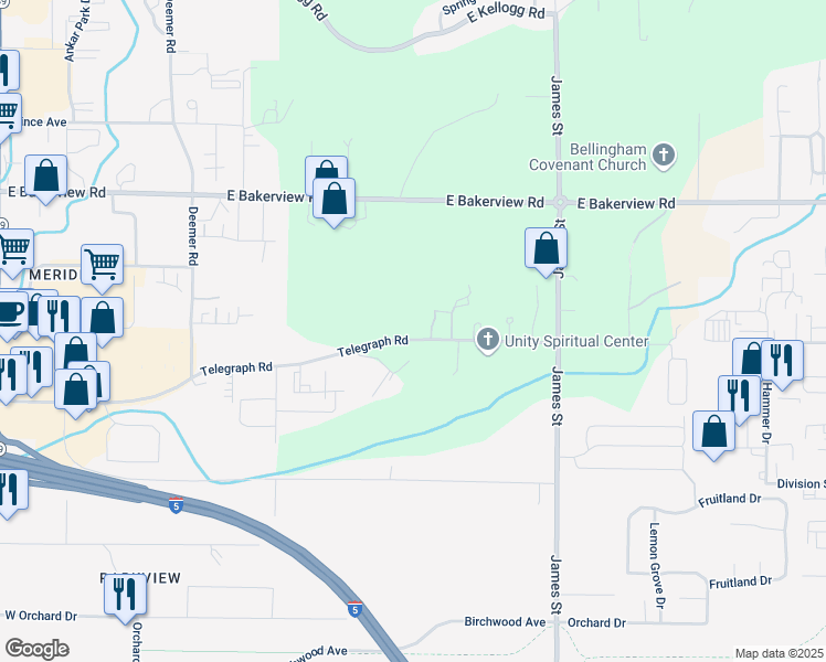 map of restaurants, bars, coffee shops, grocery stores, and more near 4001 Belltown Court in Bellingham