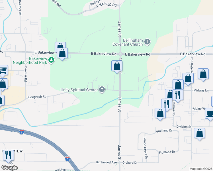 map of restaurants, bars, coffee shops, grocery stores, and more near 1206 Telegraph Road in Bellingham