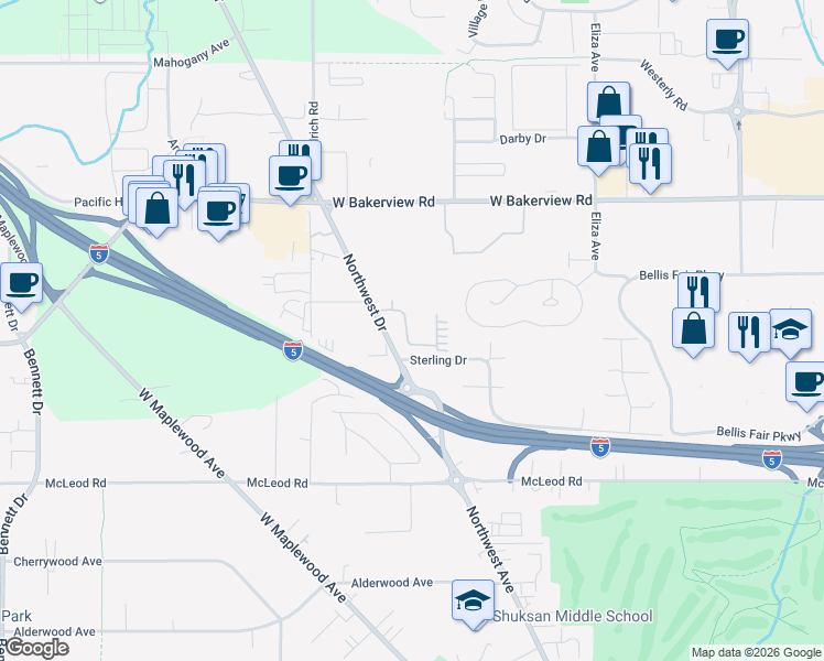 map of restaurants, bars, coffee shops, grocery stores, and more near 3928 Northwest Avenue in Bellingham
