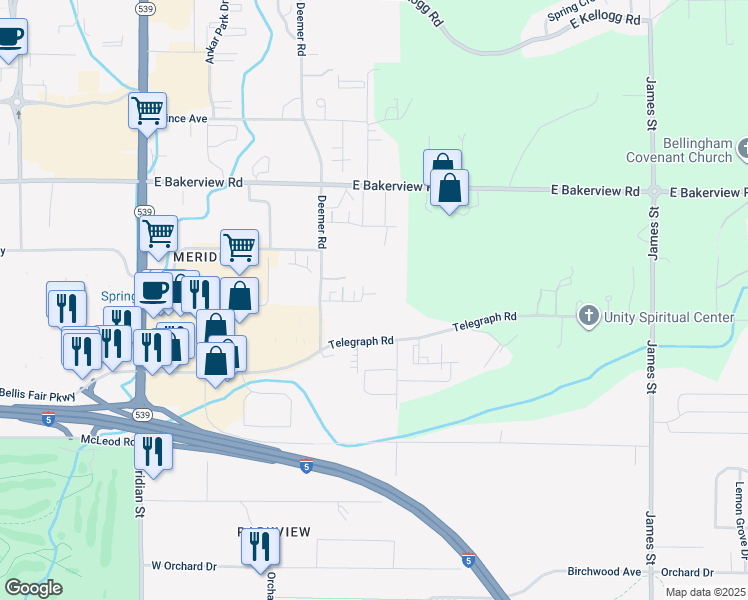 map of restaurants, bars, coffee shops, grocery stores, and more near 540 Harman Way in Bellingham