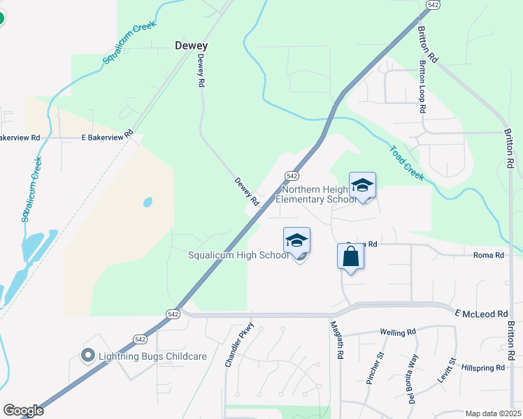 map of restaurants, bars, coffee shops, grocery stores, and more near 3602 Tree Farm Court in Bellingham