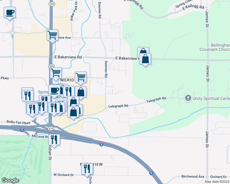 map of restaurants, bars, coffee shops, grocery stores, and more near 517 Harman Way in Bellingham