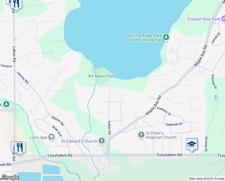 map of restaurants, bars, coffee shops, grocery stores, and more near 5955 Indian Road in Duncan