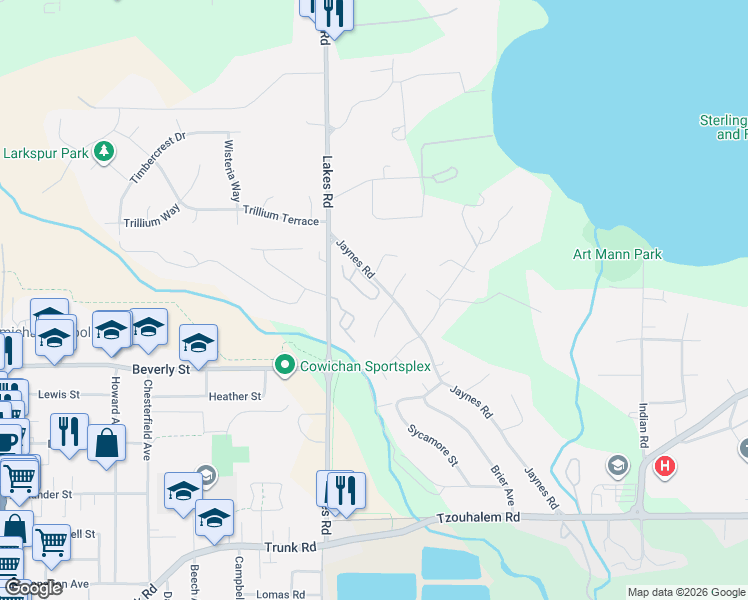 map of restaurants, bars, coffee shops, grocery stores, and more near 5980 Jaynes Road in Duncan