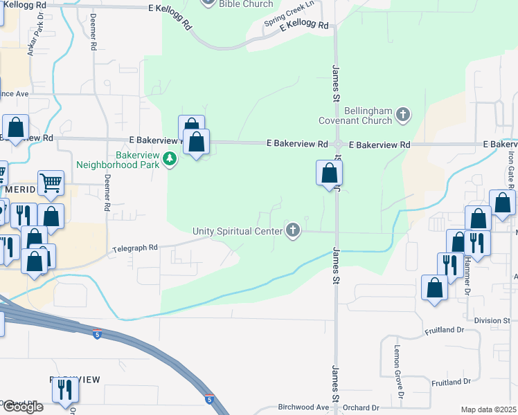 map of restaurants, bars, coffee shops, grocery stores, and more near 1050 Telegraph Road in Bellingham