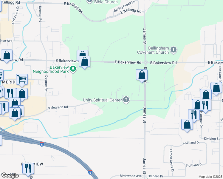 map of restaurants, bars, coffee shops, grocery stores, and more near 1050 Telegraph Road in Bellingham