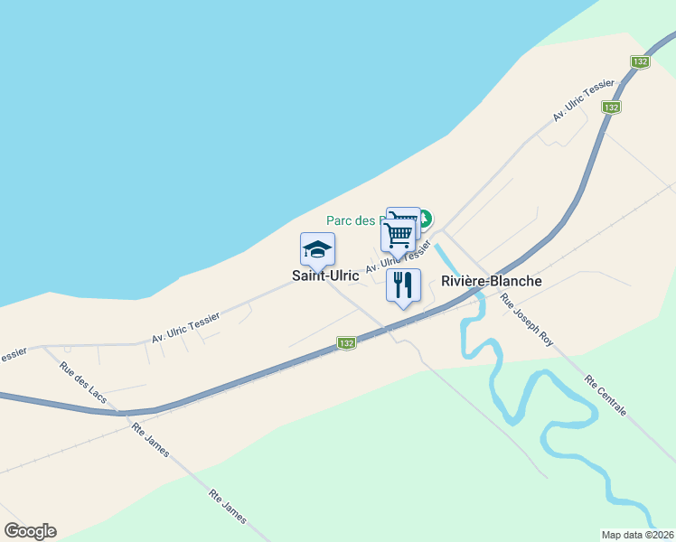map of restaurants, bars, coffee shops, grocery stores, and more near 170 Avenue Ulric Tessier in Saint-Ulric