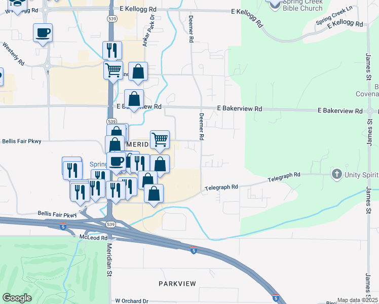 map of restaurants, bars, coffee shops, grocery stores, and more near 350 East Bellis Fair Parkway in Bellingham