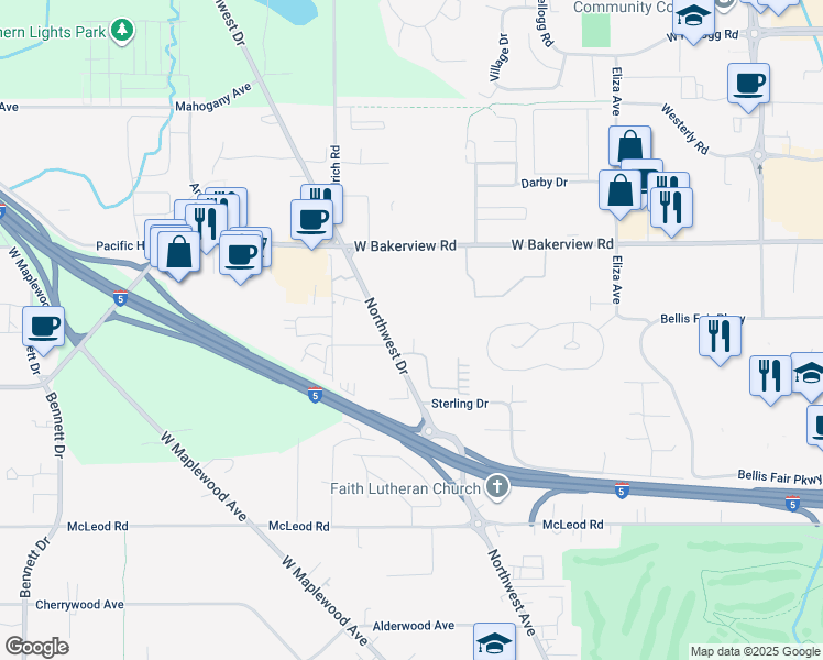 map of restaurants, bars, coffee shops, grocery stores, and more near 4002 Northwest Drive in Bellingham