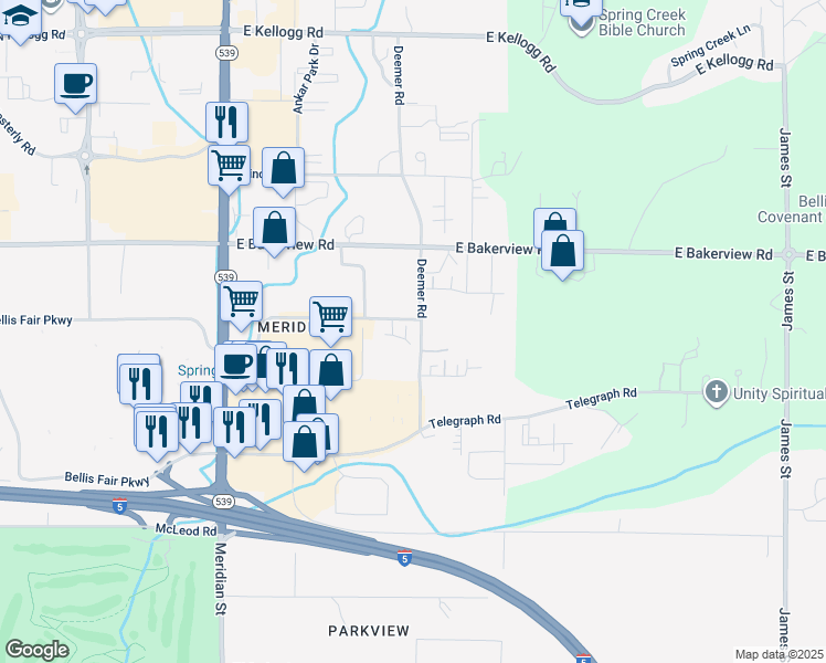 map of restaurants, bars, coffee shops, grocery stores, and more near 4056 Deemer Road in Bellingham