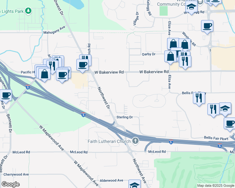 map of restaurants, bars, coffee shops, grocery stores, and more near 4006 Northwest Drive in Bellingham