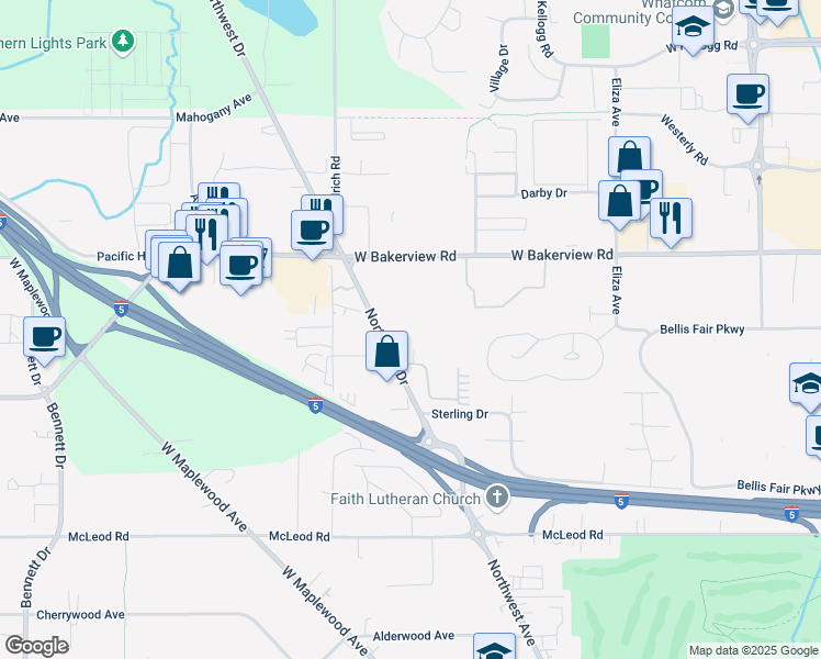 map of restaurants, bars, coffee shops, grocery stores, and more near 4002 Northwest Drive in Bellingham