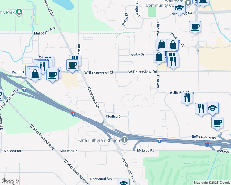 map of restaurants, bars, coffee shops, grocery stores, and more near 4006 Northwest Drive in Bellingham