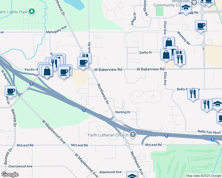 map of restaurants, bars, coffee shops, grocery stores, and more near 4002 Northwest Drive in Bellingham