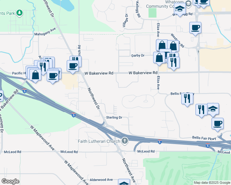 map of restaurants, bars, coffee shops, grocery stores, and more near 4006 Northwest Drive in Bellingham