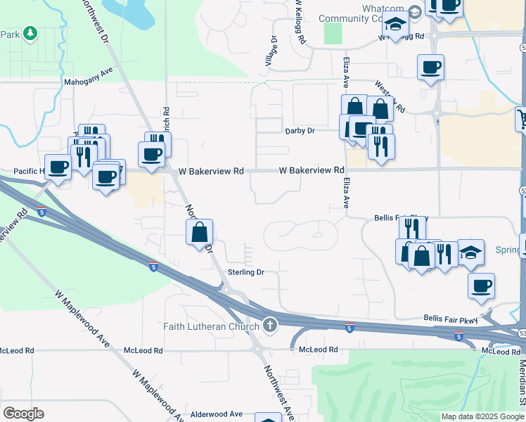 map of restaurants, bars, coffee shops, grocery stores, and more near 4015 Eliza Ave in Bellingham