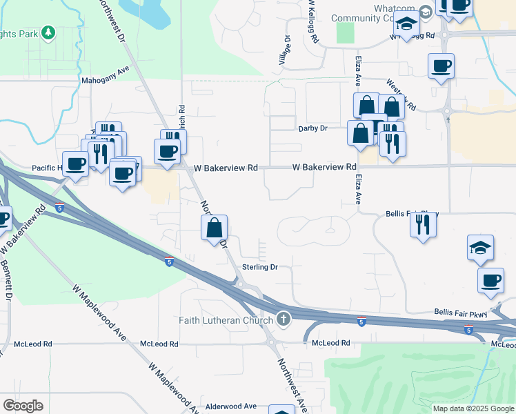 map of restaurants, bars, coffee shops, grocery stores, and more near 4006 Northwest Drive in Bellingham