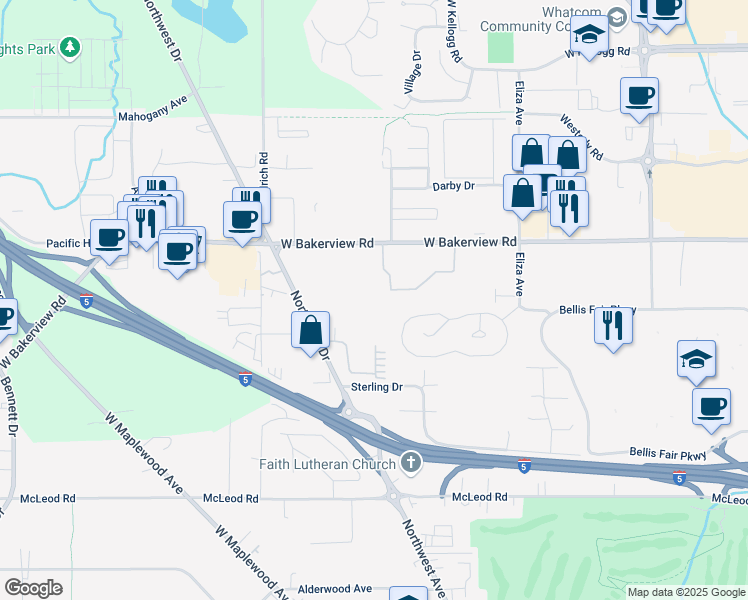 map of restaurants, bars, coffee shops, grocery stores, and more near 4014 Northwest Avenue in Bellingham