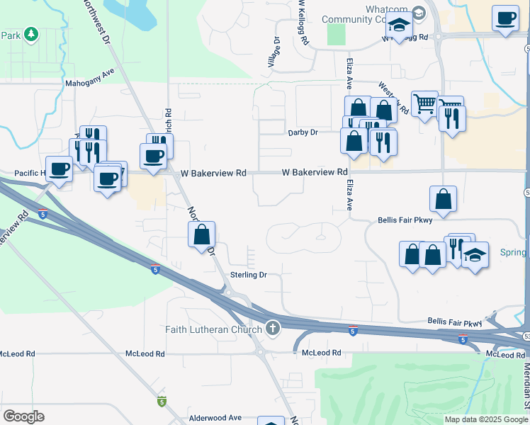 map of restaurants, bars, coffee shops, grocery stores, and more near 4015 Eliza Ave in Bellingham