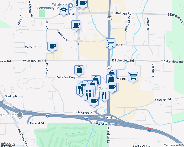 map of restaurants, bars, coffee shops, grocery stores, and more near in Bellingham