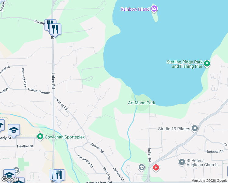 map of restaurants, bars, coffee shops, grocery stores, and more near 5995 Rothwell Road in Duncan
