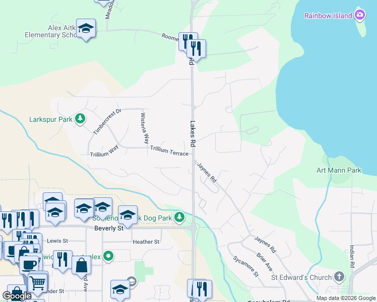 map of restaurants, bars, coffee shops, grocery stores, and more near 2333 Trillium Terrace in Duncan