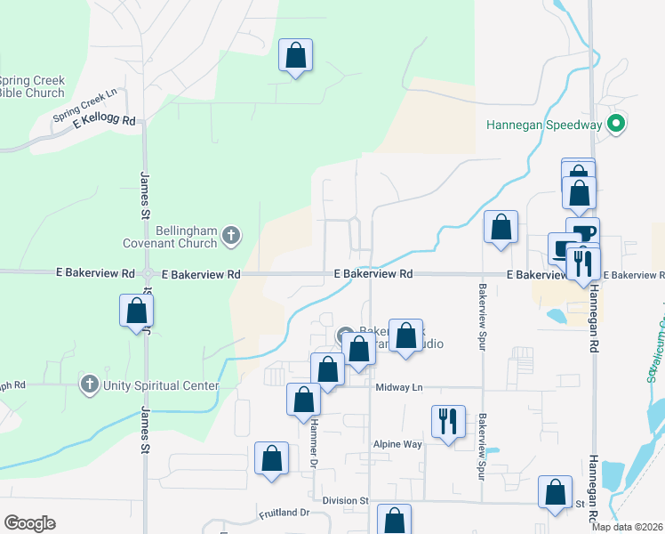 map of restaurants, bars, coffee shops, grocery stores, and more near 4036 Kramer Lane in Bellingham