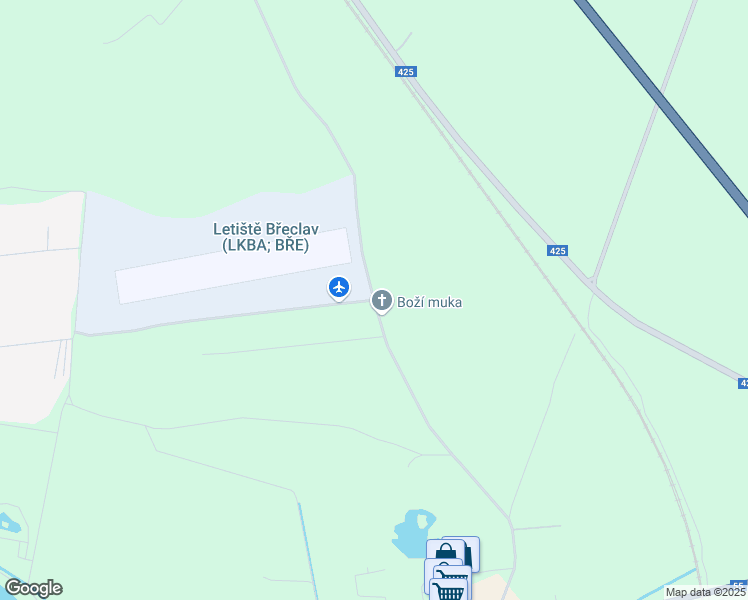 map of restaurants, bars, coffee shops, grocery stores, and more near Letiště in Břeclav