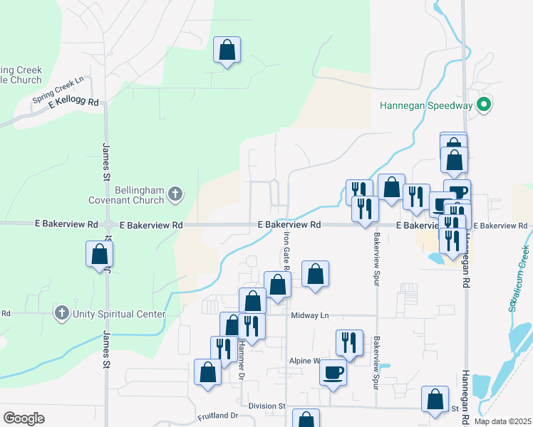 map of restaurants, bars, coffee shops, grocery stores, and more near 4130 Stonecrest Lane in Bellingham