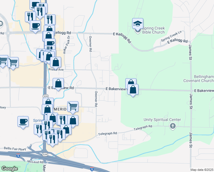 map of restaurants, bars, coffee shops, grocery stores, and more near 4135 Landon Avenue in Bellingham