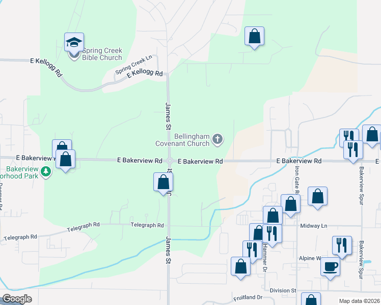 map of restaurants, bars, coffee shops, grocery stores, and more near 4144 James Street in Bellingham