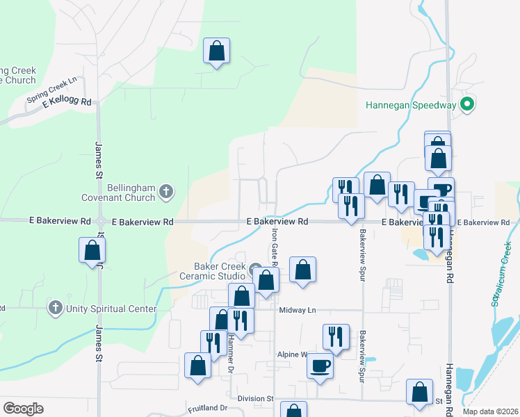 map of restaurants, bars, coffee shops, grocery stores, and more near 4130 Stonecrest Lane in Bellingham