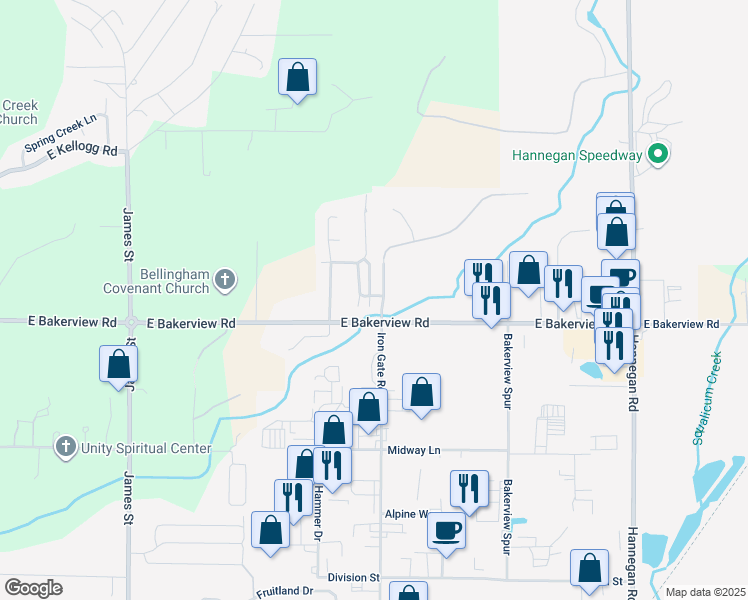 map of restaurants, bars, coffee shops, grocery stores, and more near 4130 Stonecrest Lane in Bellingham