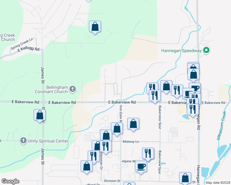 map of restaurants, bars, coffee shops, grocery stores, and more near 4130 Stonecrest Lane in Bellingham