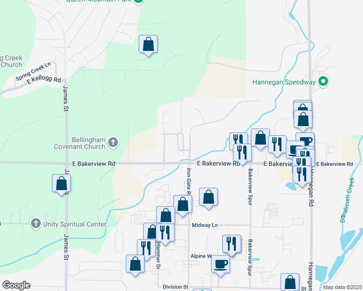 map of restaurants, bars, coffee shops, grocery stores, and more near 4130 Stonecrest Lane in Bellingham