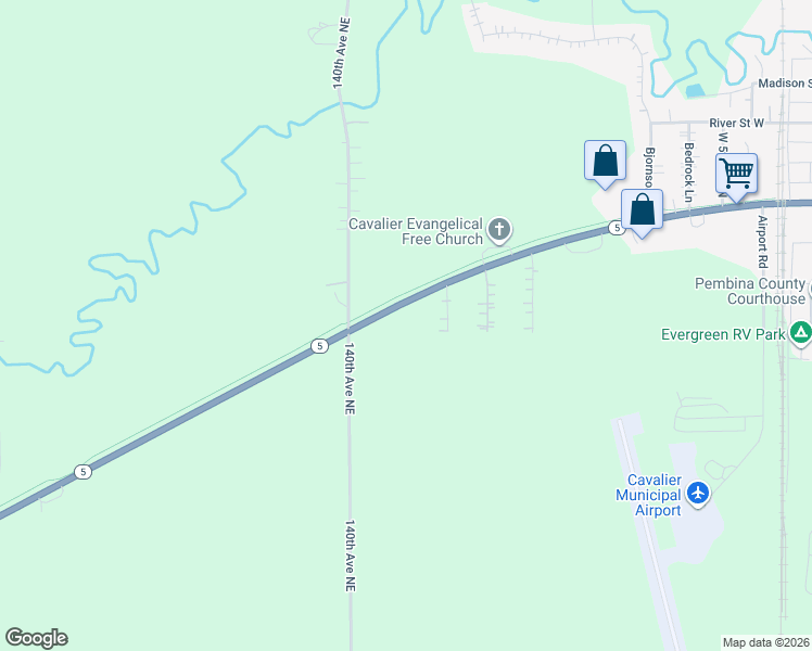 map of restaurants, bars, coffee shops, grocery stores, and more near 14018 Main Street West in Cavalier