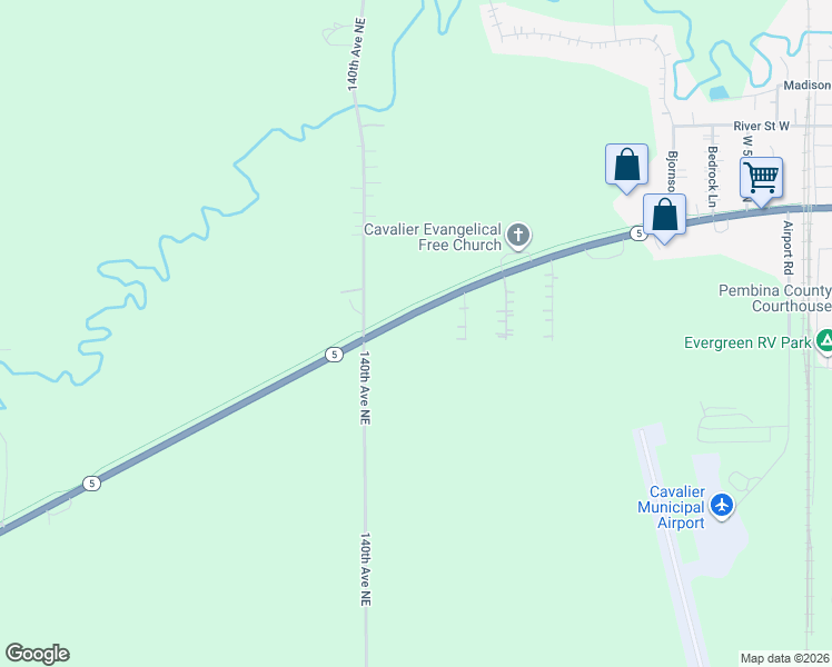 map of restaurants, bars, coffee shops, grocery stores, and more near 14018 Main Street West in Cavalier