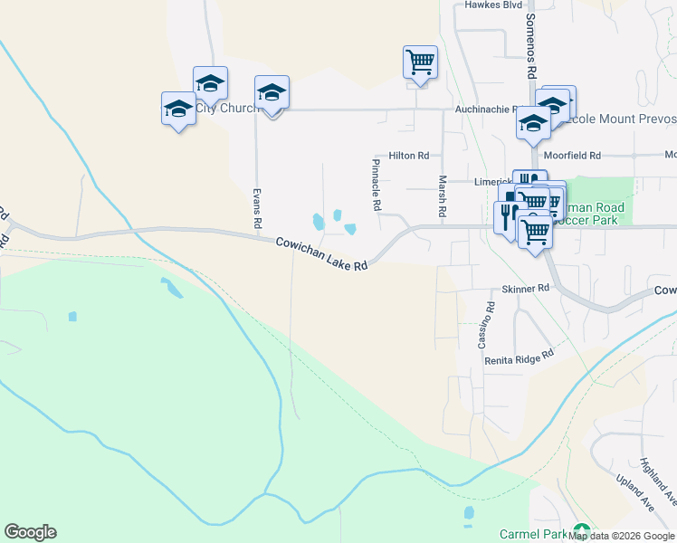 map of restaurants, bars, coffee shops, grocery stores, and more near 3468 Cowichan Lake Road in Duncan