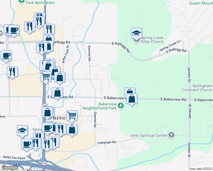 map of restaurants, bars, coffee shops, grocery stores, and more near 4135 Landon Avenue in Bellingham