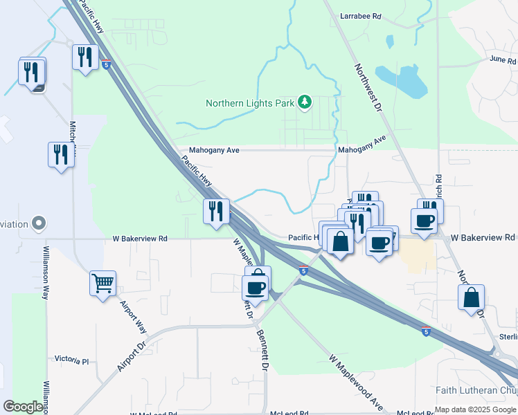 map of restaurants, bars, coffee shops, grocery stores, and more near 4084 Pacific Highway in Bellingham