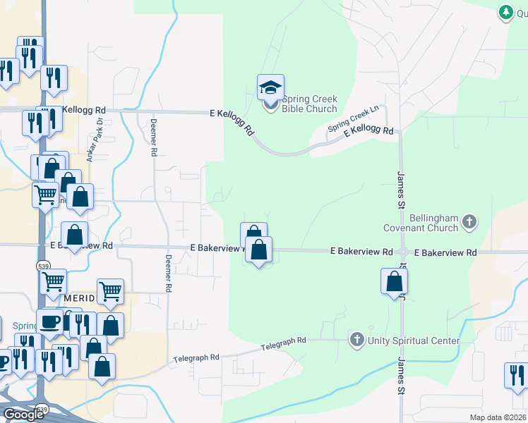 map of restaurants, bars, coffee shops, grocery stores, and more near 990 East Bakerview Road in Bellingham
