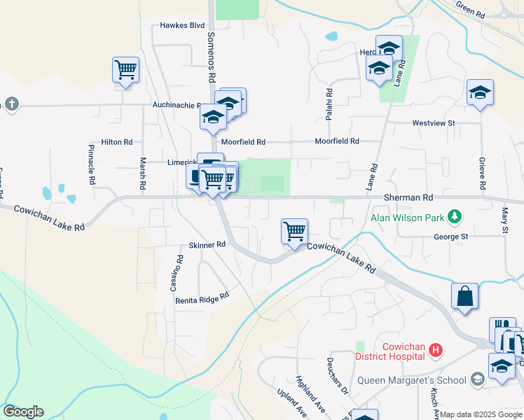 map of restaurants, bars, coffee shops, grocery stores, and more near 3238 Sherman Road in Duncan