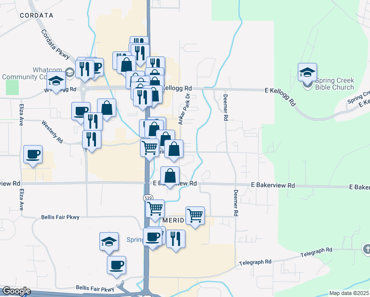 map of restaurants, bars, coffee shops, grocery stores, and more near 4164 Ankar Park Drive in Bellingham