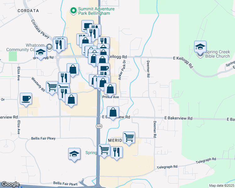 map of restaurants, bars, coffee shops, grocery stores, and more near 134 Prince Avenue in Bellingham