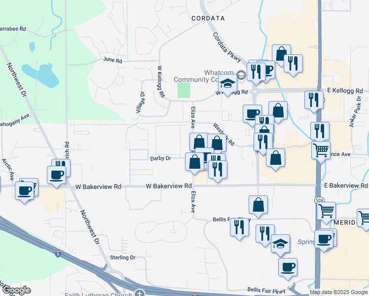 map of restaurants, bars, coffee shops, grocery stores, and more near in Bellingham